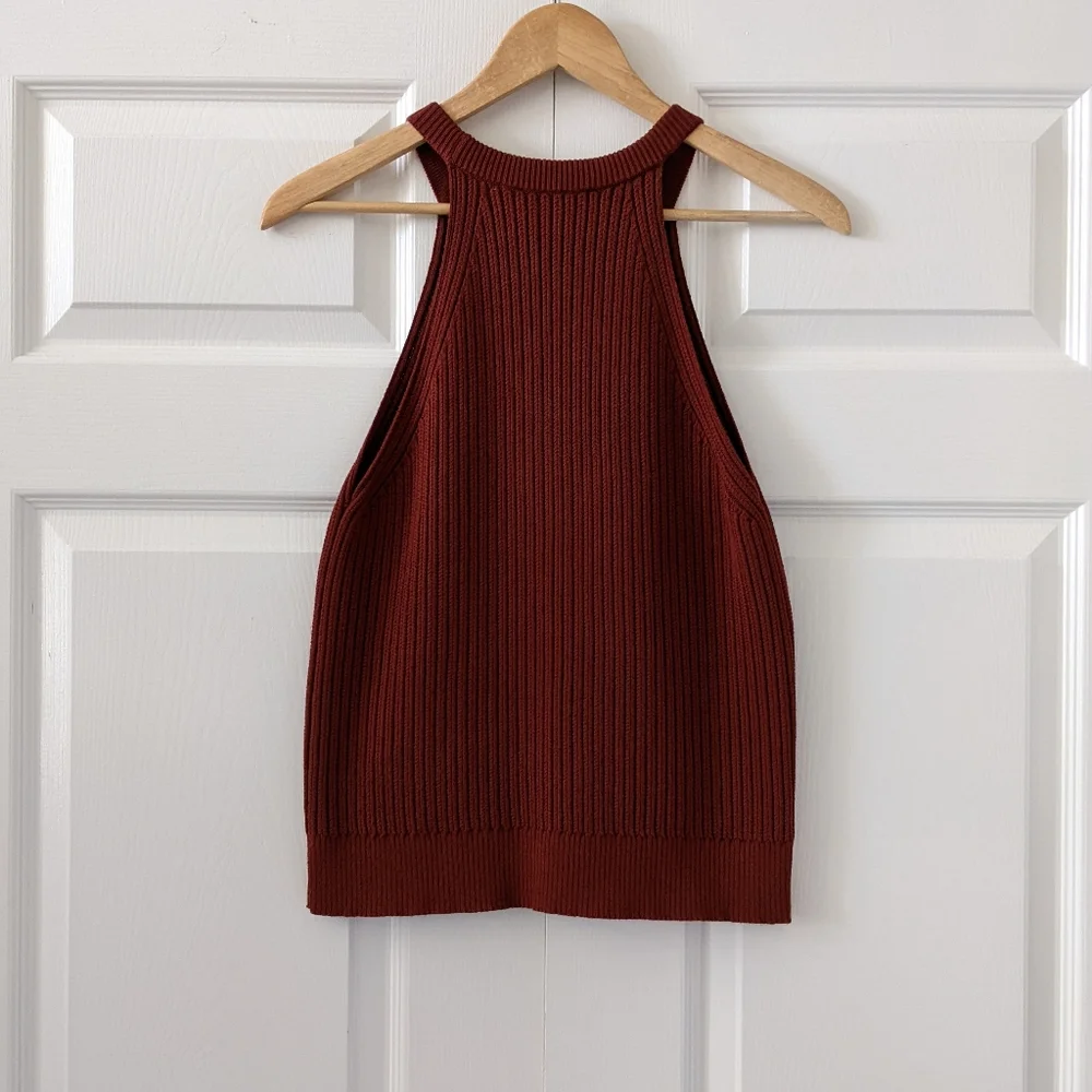 Theory Waxson Prosecco Ribbed Knit Sweater Tank | Burnt Paprika | Medium - Picture 4 of 14